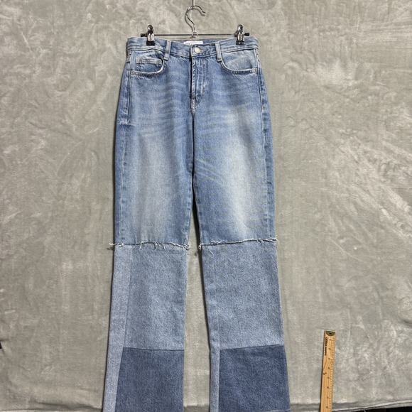 Zara Patchwork Jeans Women's Size 2 Blue Denim Straight Leg DIstressed 5 Pocket - Picture 1 of 8